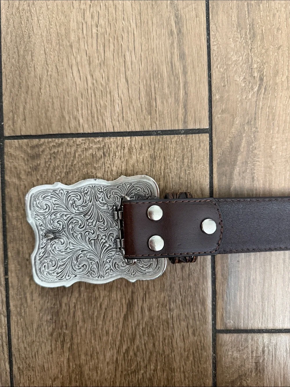 Nocona Belt Co. Brown Leather Western Belt With Cross Design & Silver Buckle